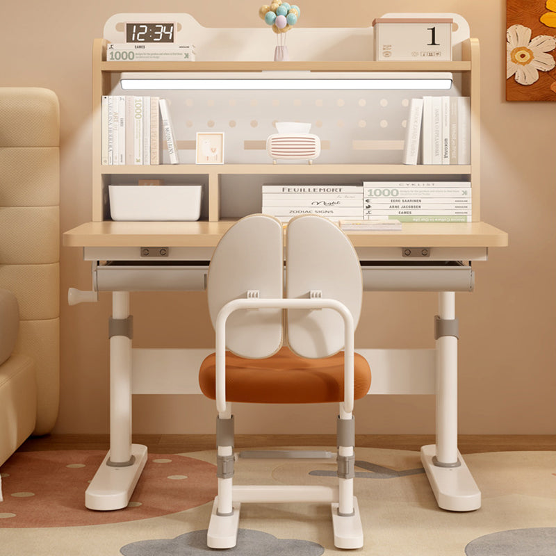 Traditional Chinese MDF Cold Rolled Steel Hand Crank Adjustable Rectangular Kids Study Desk Chair Set With 3-Tier For Bedroom