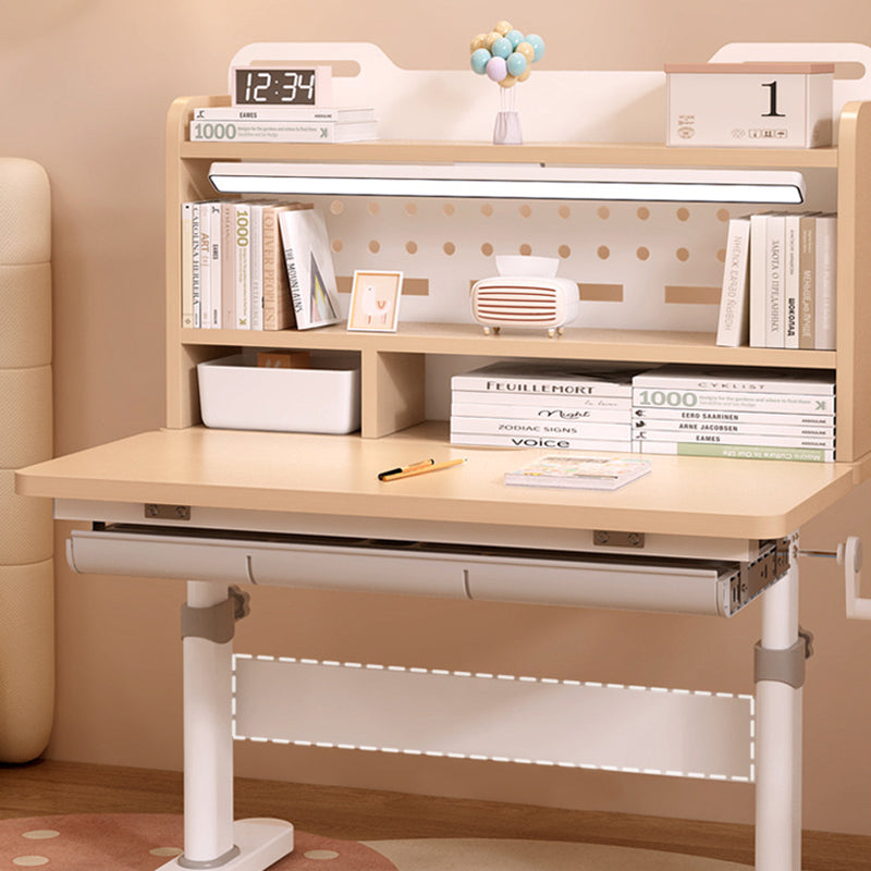 Traditional Chinese MDF Cold Rolled Steel Hand Crank Adjustable Rectangular Kids Study Desk Chair Set With 3-Tier For Bedroom