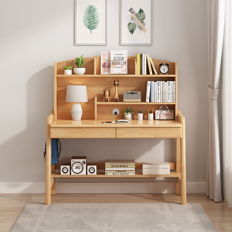 Modern Minimalist Wood Veneer Plywood Rounded Trapezoid Rectangular Kids Study Desk With 2 Drawers For Living Room
