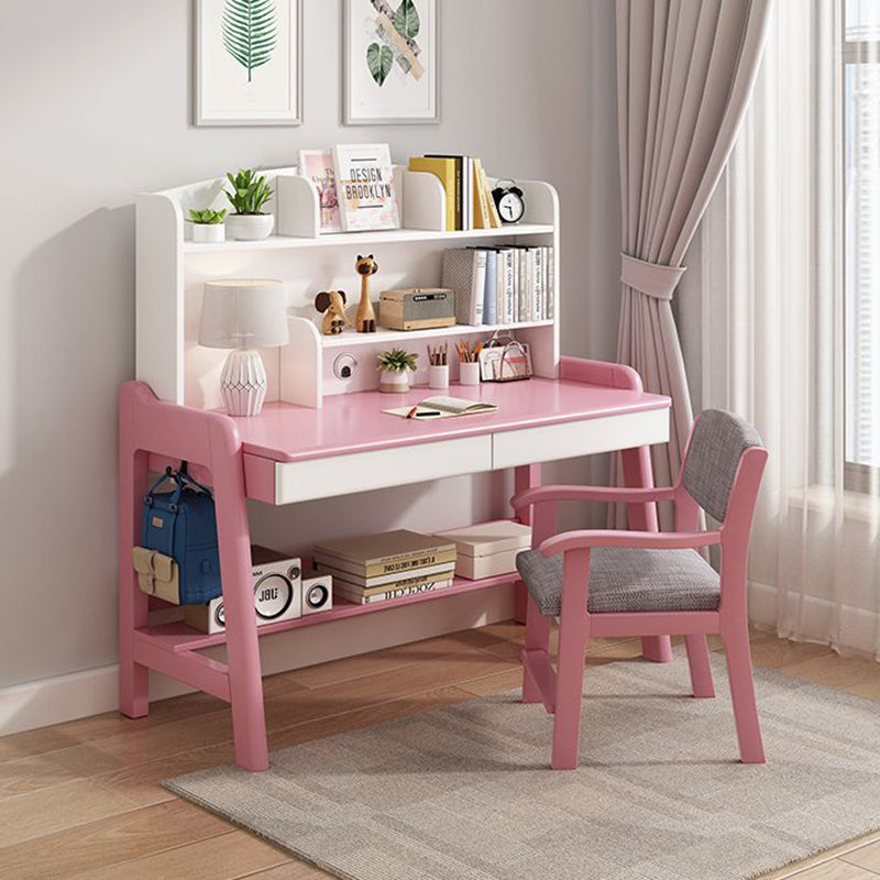 Modern Minimalist Wood Veneer Plywood Rounded Trapezoid Rectangular Kids Study Desk With 2 Drawers For Living Room