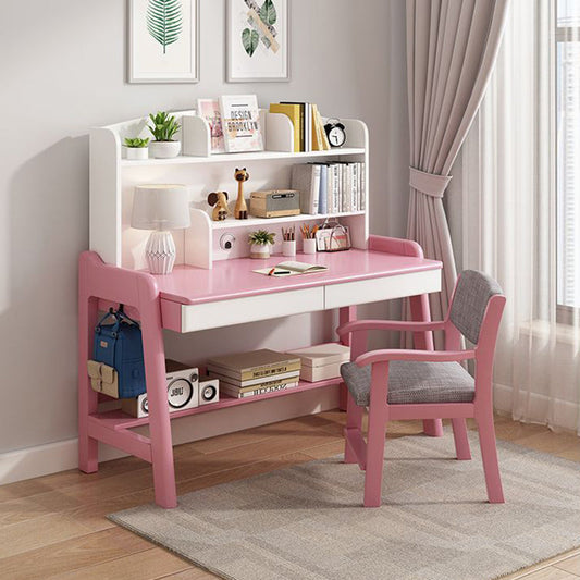 Modern Minimalist Wood Veneer Plywood Rounded Trapezoid Rectangular Kids Study Desk With 2 Drawers For Living Room