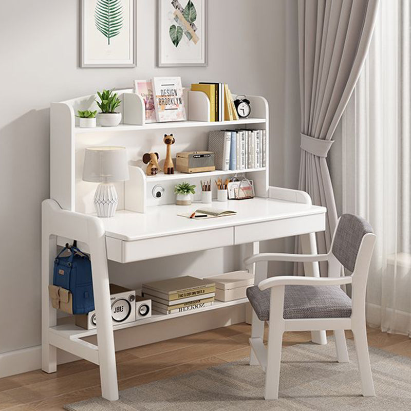 Modern Minimalist Wood Veneer Plywood Rounded Trapezoid Rectangular Kids Study Desk With 2 Drawers For Living Room