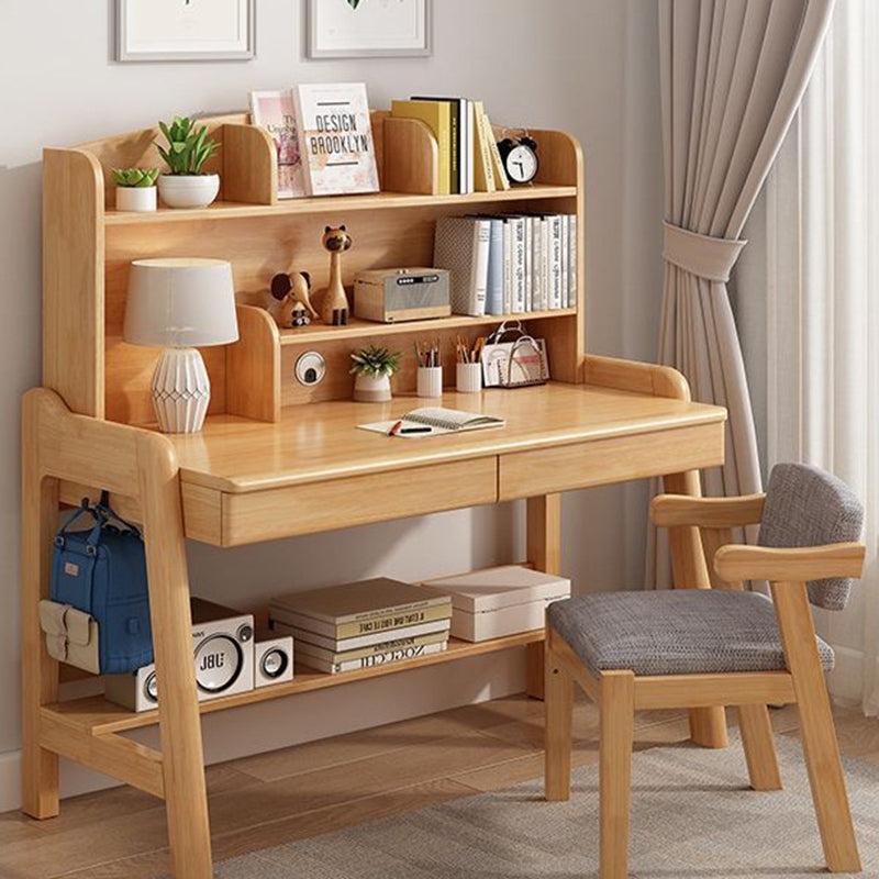 Modern Minimalist Wood Veneer Plywood Rounded Trapezoid Rectangular Kids Study Desk With 2 Drawers For Living Room