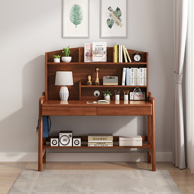 Modern Minimalist Wood Veneer Plywood Rounded Trapezoid Rectangular Kids Study Desk With 2 Drawers For Living Room