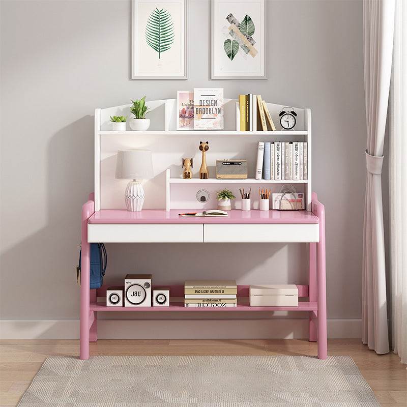 Modern Minimalist Wood Veneer Plywood Rounded Trapezoid Rectangular Kids Study Desk With 2 Drawers For Living Room