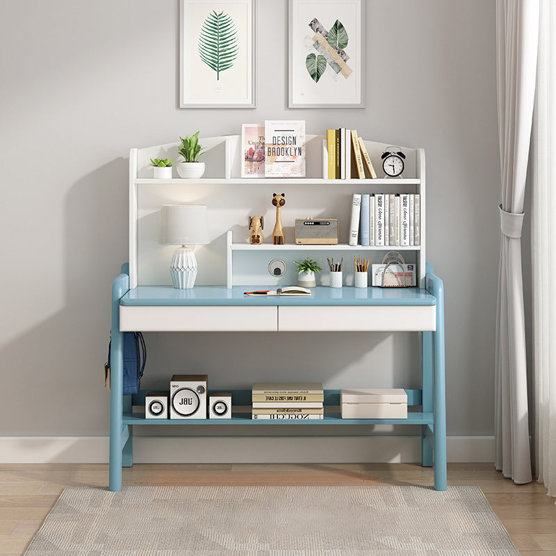 Modern Minimalist Wood Veneer Plywood Rounded Trapezoid Rectangular Kids Study Desk With 2 Drawers For Living Room