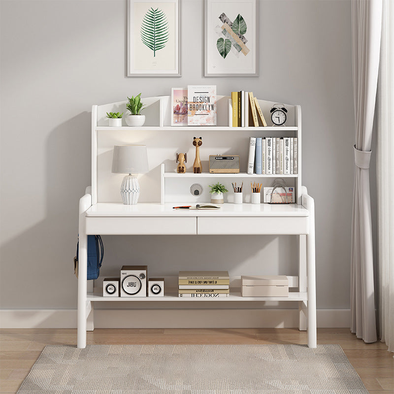 Modern Minimalist Wood Veneer Plywood Rounded Trapezoid Rectangular Kids Study Desk With 2 Drawers For Living Room