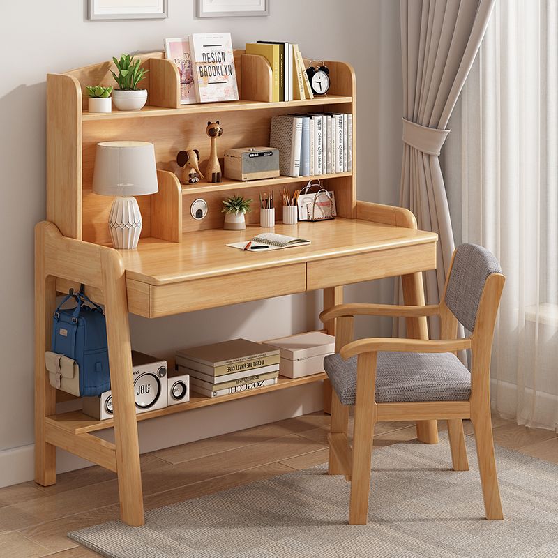 Modern Minimalist Wood Veneer Plywood Rounded Trapezoid Rectangular Kids Study Desk With 2 Drawers For Living Room