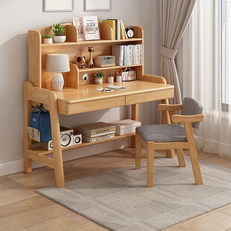 Modern Minimalist Wood Veneer Plywood Rounded Trapezoid Rectangular Kids Study Desk With 2 Drawers For Living Room