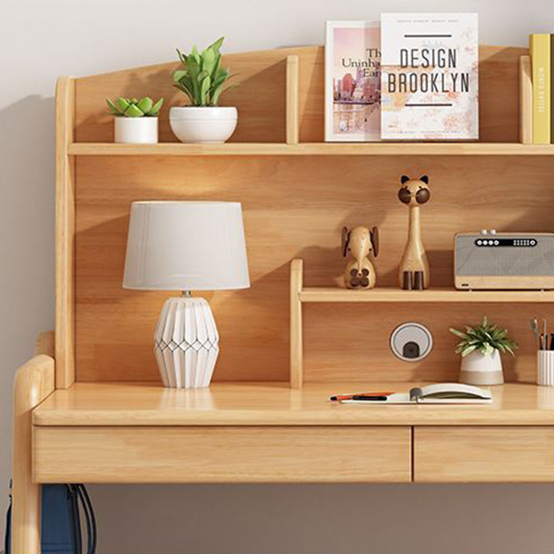 Modern Minimalist Wood Veneer Plywood Rounded Trapezoid Rectangular Kids Study Desk With 2 Drawers For Living Room
