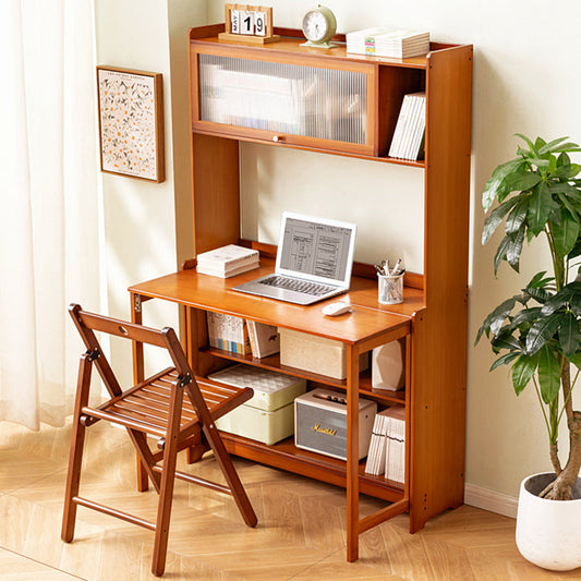 Traditional Vintage Bamboo MDF Acrylic Foldable Rectangular Kids Study Desk Chair Set With 4-Tier For Living Room