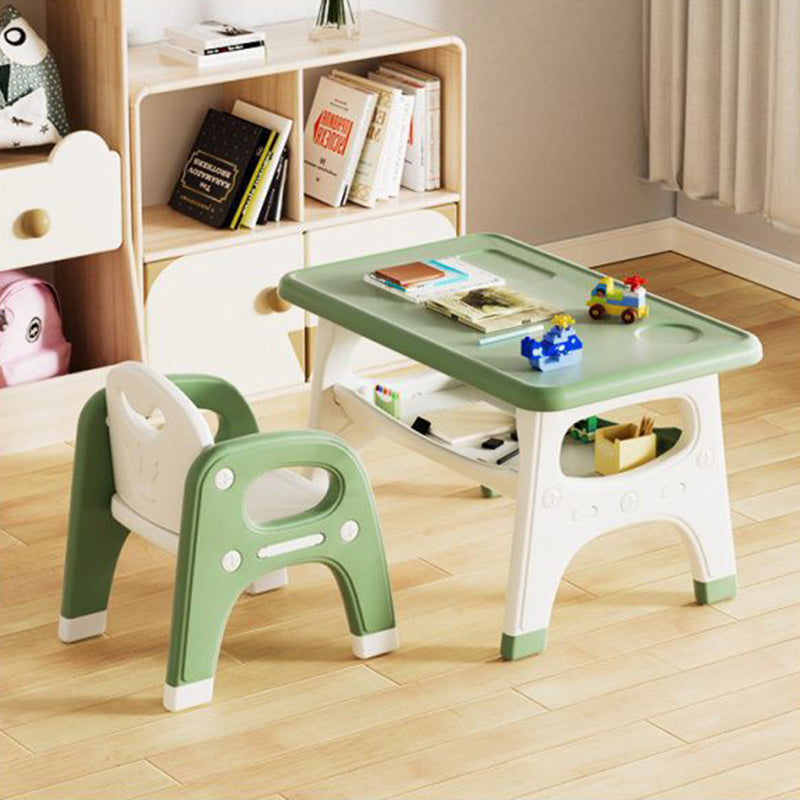 Modern Minimalist PE Geometric Curved Kids Study Desk Chair Set With 2-Tier For Living Room