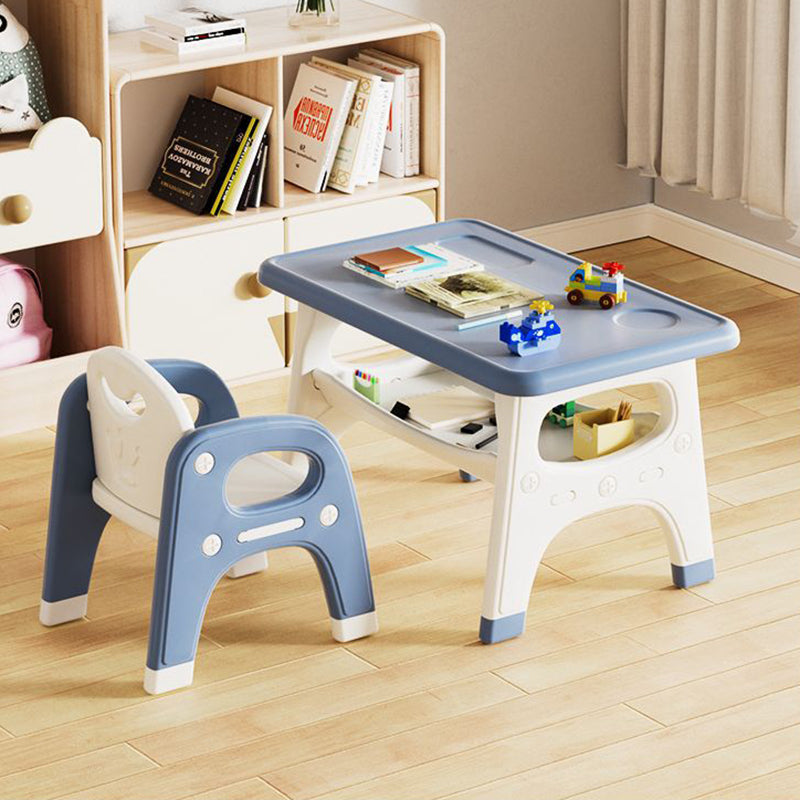Modern Minimalist PE Geometric Curved Kids Study Desk Chair Set With 2-Tier For Living Room