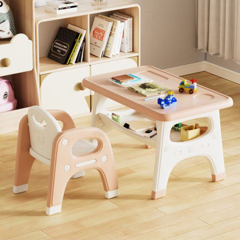 Modern Minimalist PE Geometric Curved Kids Study Desk Chair Set With 2-Tier For Living Room