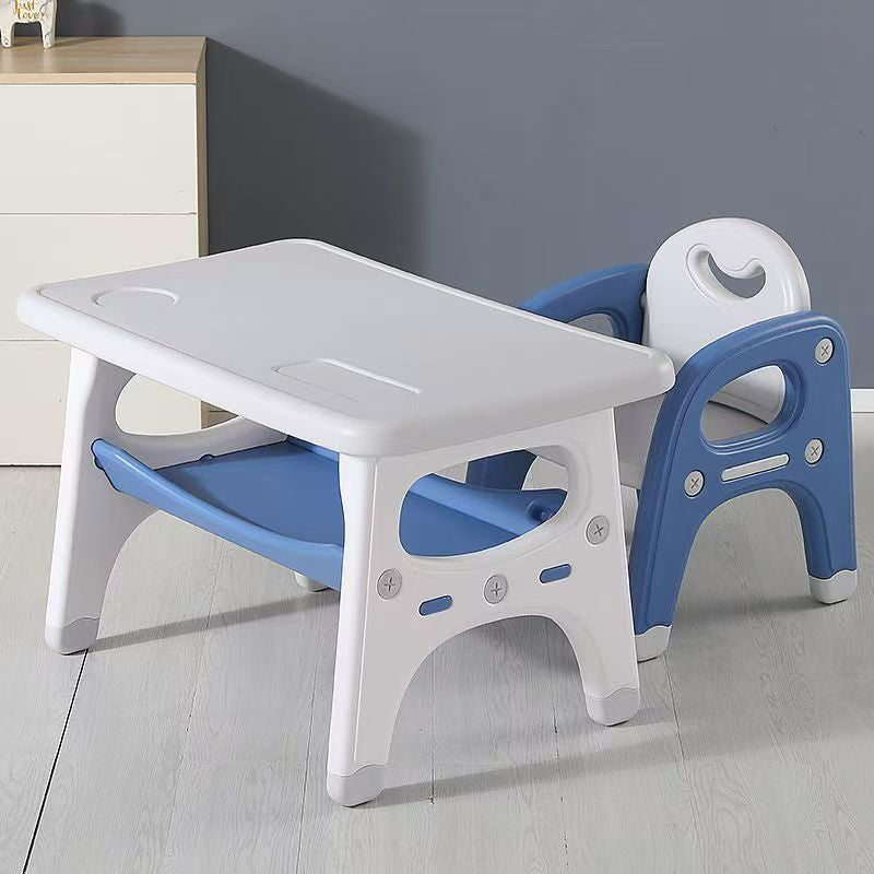 Modern Minimalist PE Geometric Curved Kids Study Desk Chair Set With 2-Tier For Living Room