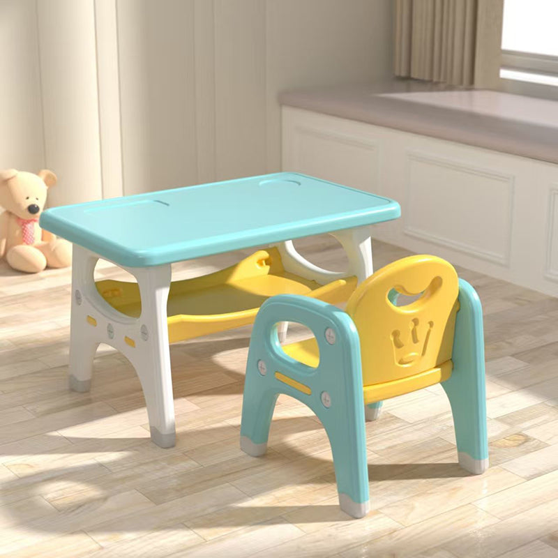 Modern Minimalist PE Geometric Curved Kids Study Desk Chair Set With 2-Tier For Living Room