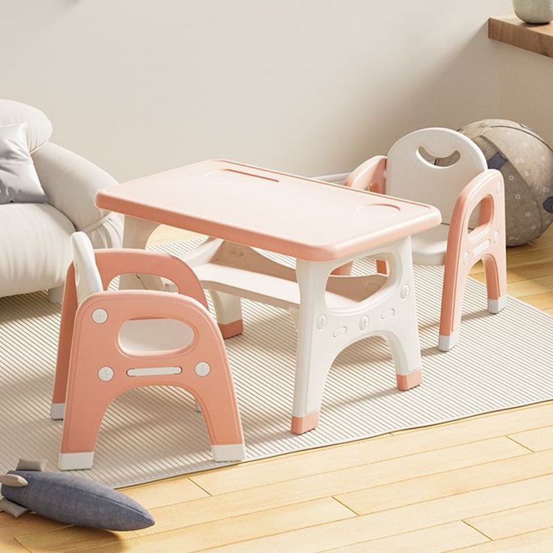 Modern Minimalist PE Geometric Curved Kids Study Desk Chair Set With 2-Tier For Living Room
