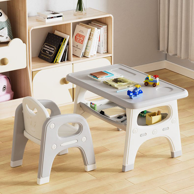 Modern Minimalist PE Geometric Curved Kids Study Desk Chair Set With 2-Tier For Living Room