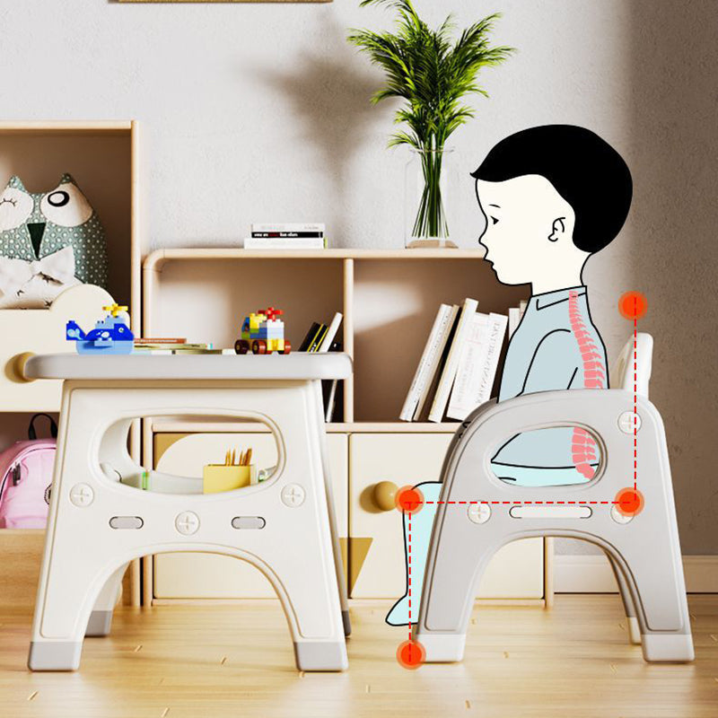 Modern Minimalist PE Geometric Curved Kids Study Desk Chair Set With 2-Tier For Living Room