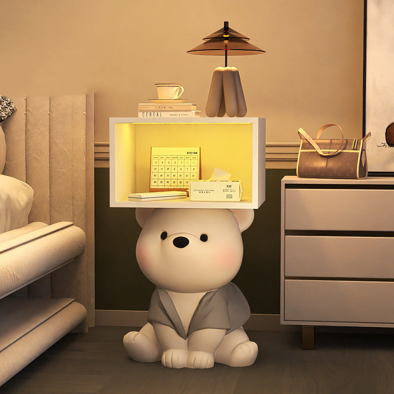 Contemporary Creative Bear MDF Resin Rectangular Nightstand Cabinet For Bedroom