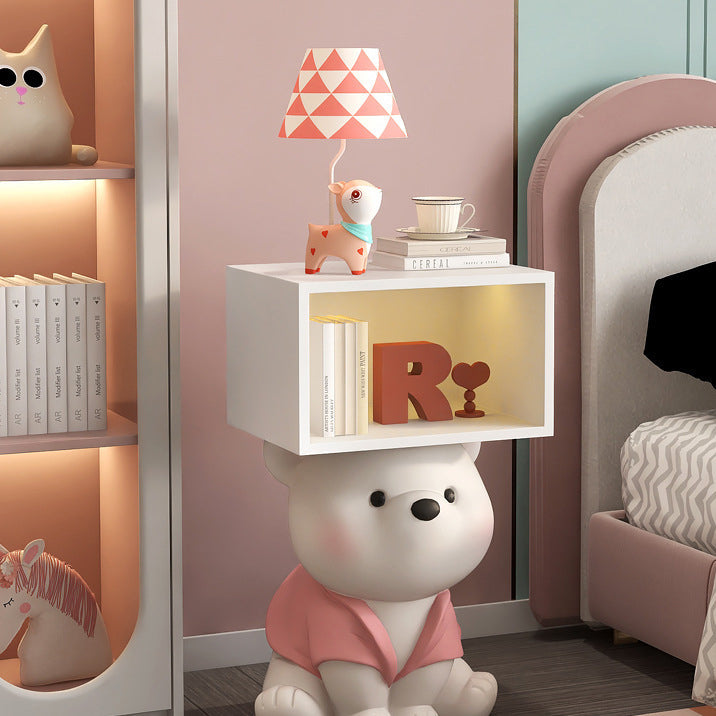 Contemporary Creative Bear MDF Resin Rectangular Nightstand Cabinet For Bedroom
