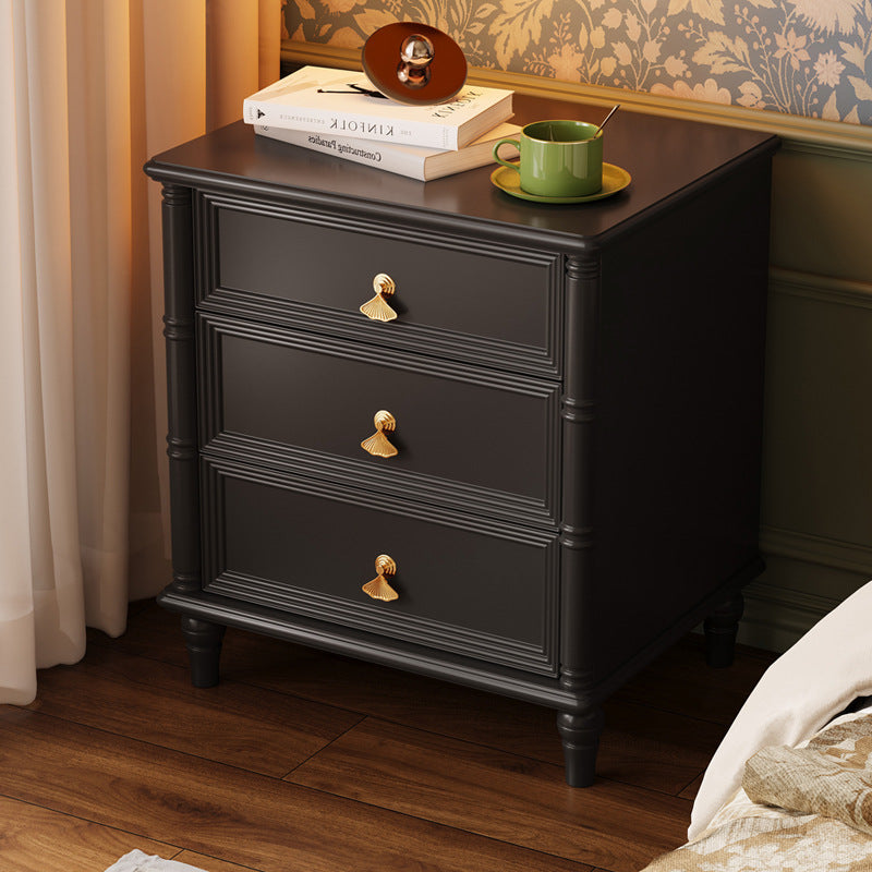 Contemporary Simplicity Cube Plywood Rubberwood Nightstand 3-Drawer For Bedroom