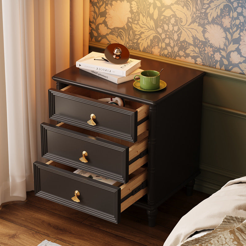 Contemporary Simplicity Cube Plywood Rubberwood Nightstand 3-Drawer For Bedroom