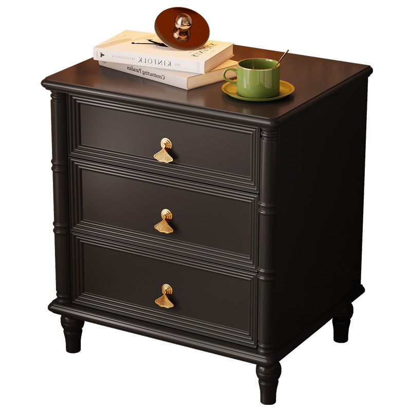 Contemporary Simplicity Cube Plywood Rubberwood Nightstand 3-Drawer For Bedroom