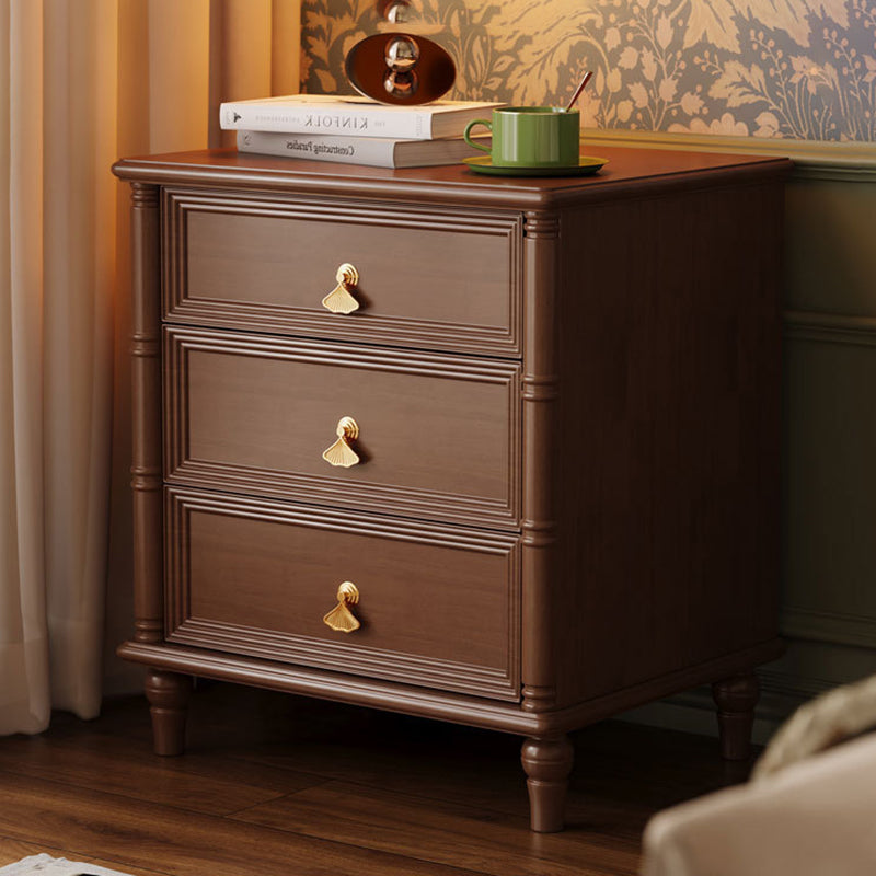 Contemporary Simplicity Cube Plywood Rubberwood Nightstand 3-Drawer For Bedroom
