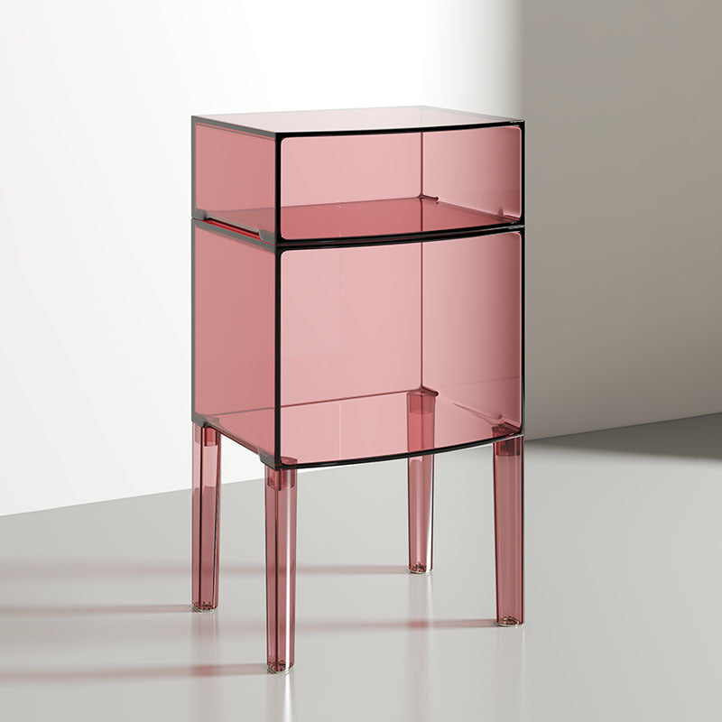 Modern Mid-Century PC Rectangular Nightstand 1/2-Tier Storage Shelves For Bedroom