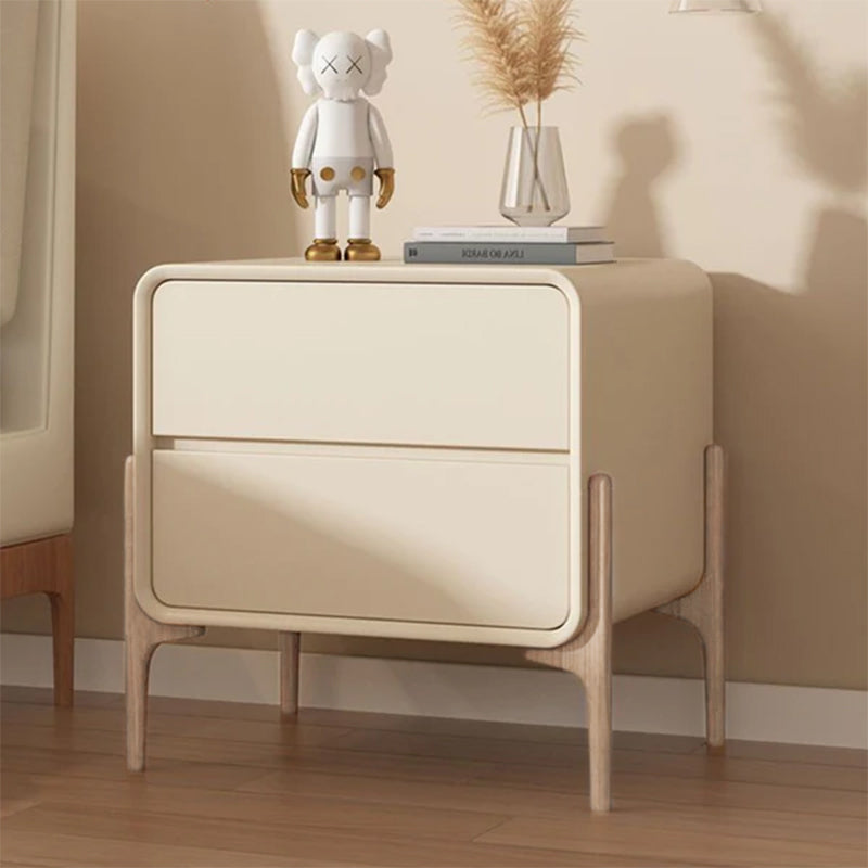 Contemporary Scandinavian Rectangular Pine Wood MDF Faux Leather 2-Tier Storage Drawers For Bedroom