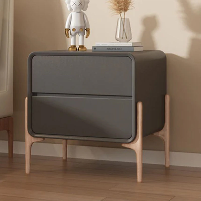 Contemporary Scandinavian Rectangular Pine Wood MDF Faux Leather 2-Tier Storage Drawers For Bedroom
