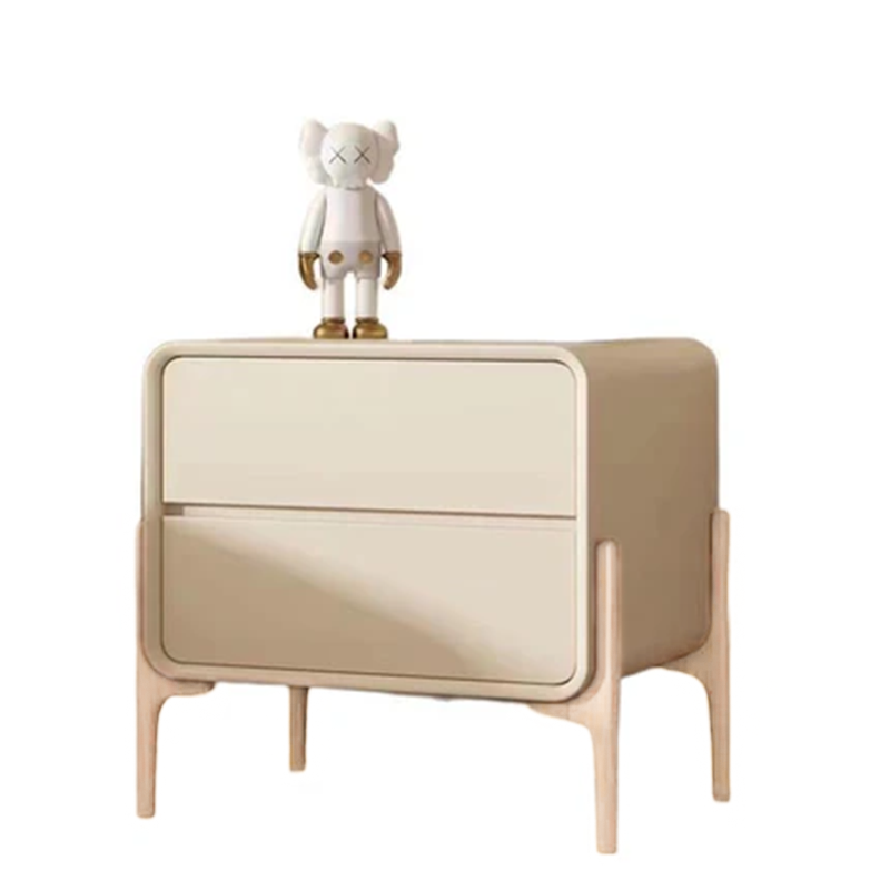 Contemporary Scandinavian Rectangular Pine Wood MDF Faux Leather 2-Tier Storage Drawers For Bedroom
