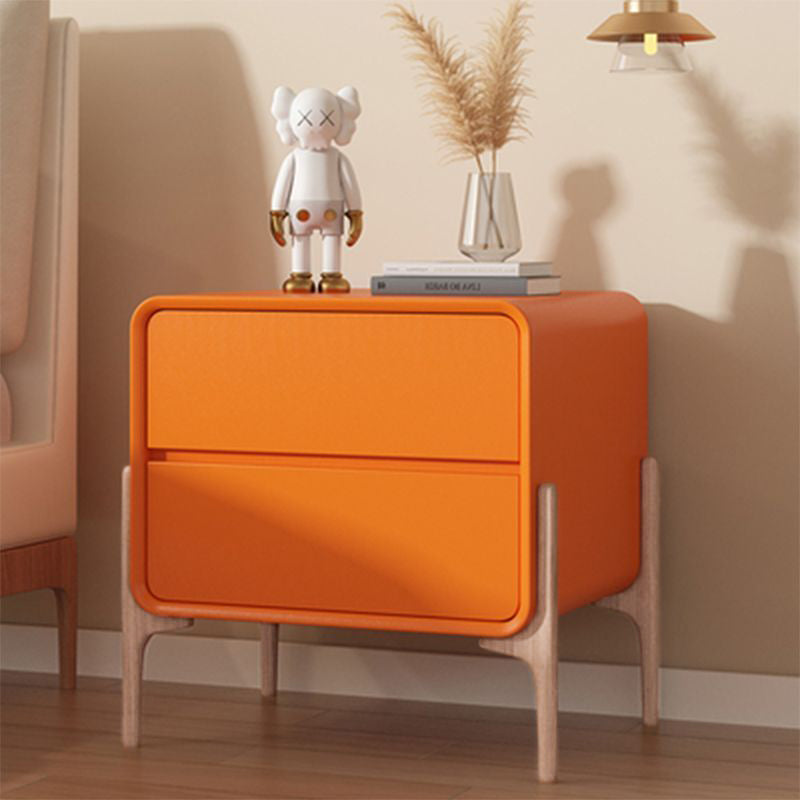 Contemporary Scandinavian Rectangular Pine Wood MDF Faux Leather 2-Tier Storage Drawers For Bedroom