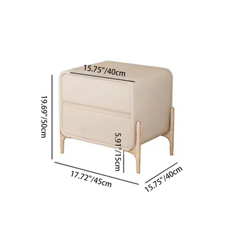 Contemporary Scandinavian Rectangular Pine Wood MDF Faux Leather 2-Tier Storage Drawers For Bedroom