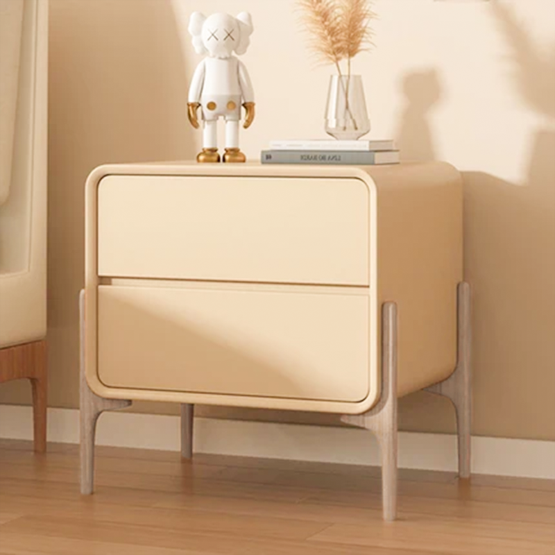 Contemporary Scandinavian Rectangular Pine Wood MDF Faux Leather 2-Tier Storage Drawers For Bedroom