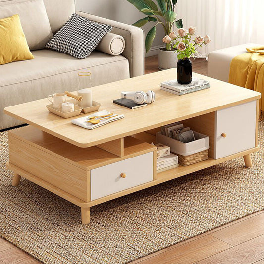 Modern Minimalist Rectangular MDF Pine Wood Legs Coffee Table For Living Room