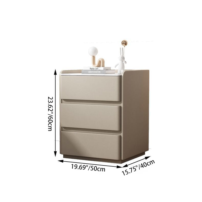 Modern Minimalist Rectangular Pine Wood Cat Scratch Resistant Leather Rock Slab Nightstand 3-Drawer For Bedroom