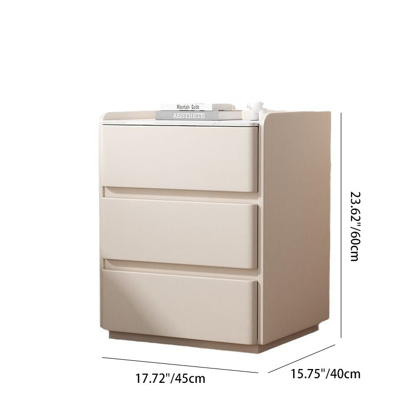 Modern Minimalist Rectangular Pine Wood Cat Scratch Resistant Leather Rock Slab Nightstand 3-Drawer For Bedroom