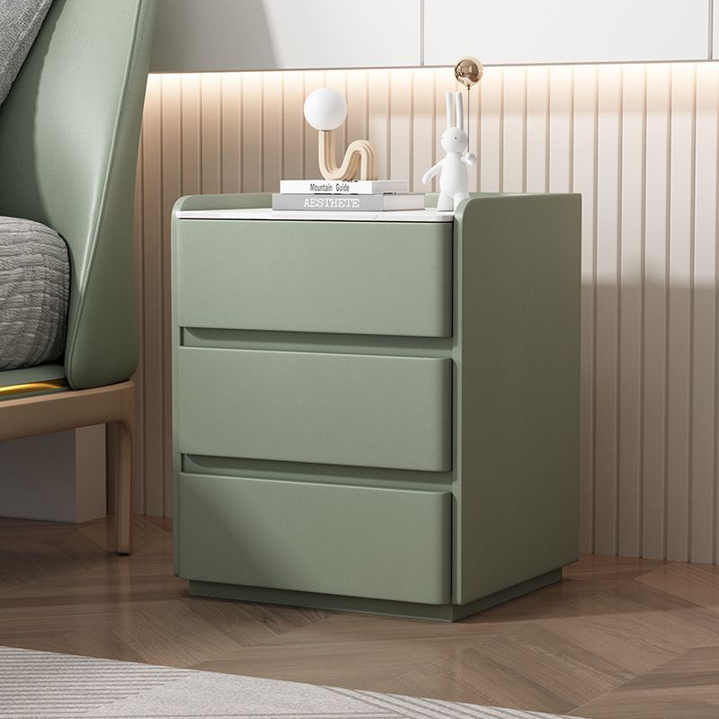 Modern Minimalist Rectangular Pine Wood Cat Scratch Resistant Leather Rock Slab Nightstand 3-Drawer For Bedroom