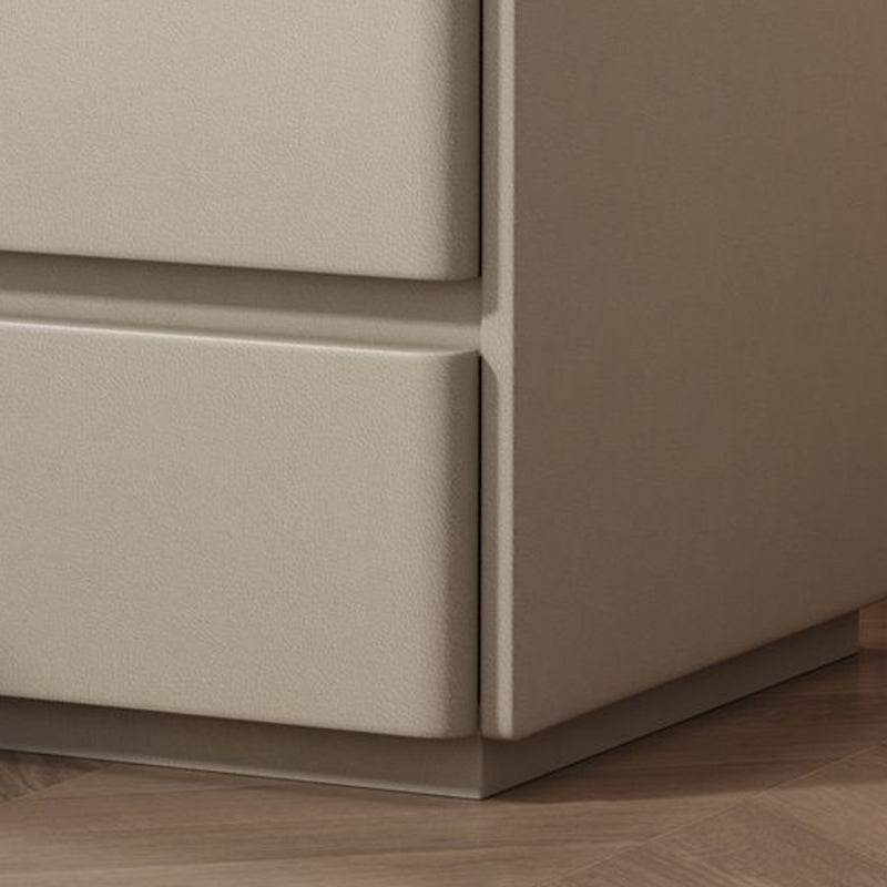 Modern Minimalist Rectangular Pine Wood Cat Scratch Resistant Leather Rock Slab Nightstand 3-Drawer For Bedroom