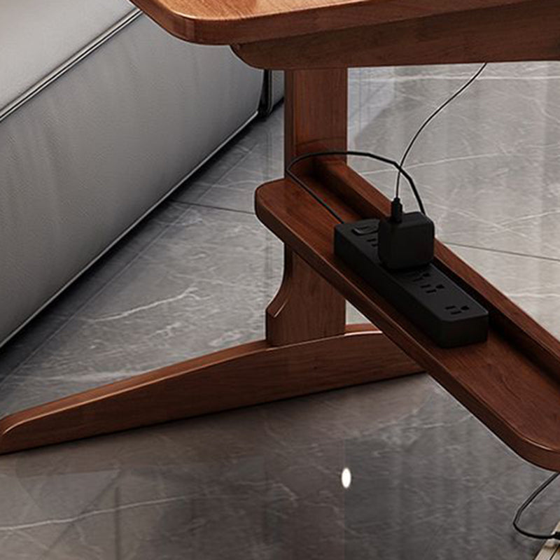 Modern Minimalist Rectangle Rubberwood Desk 2-Leg For Home Office