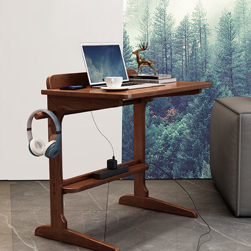 Modern Minimalist Rectangle Rubberwood Desk 2-Leg For Home Office