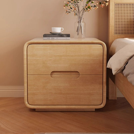 Modern Simplicity Square Solid Wood Nightstand 2-Drawer For Bedroom
