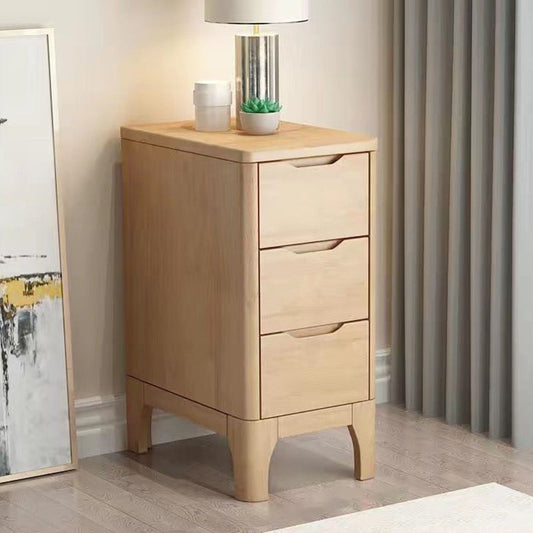 Contemporary Scandinavian Rectangular Solid Wood & Plywood Nightstand 3-Drawer For Bedroom