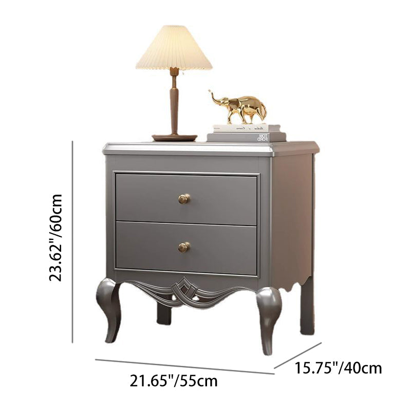 Traditional French Rubberwood Plywood Pine Wood Champagne Gold Nightstand With Cabriole Legs 2-Drawer For Bedroom