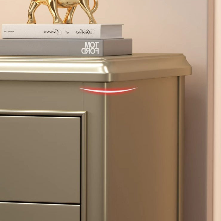 Traditional French Rubberwood Plywood Pine Wood Champagne Gold Nightstand With Cabriole Legs 2-Drawer For Bedroom