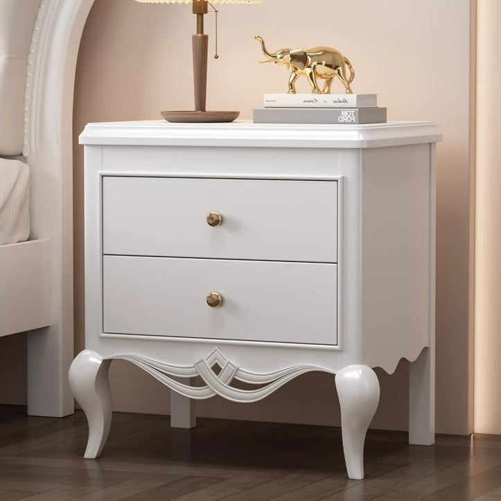 Traditional French Rubberwood Plywood Pine Wood Champagne Gold Nightstand With Cabriole Legs 2-Drawer For Bedroom