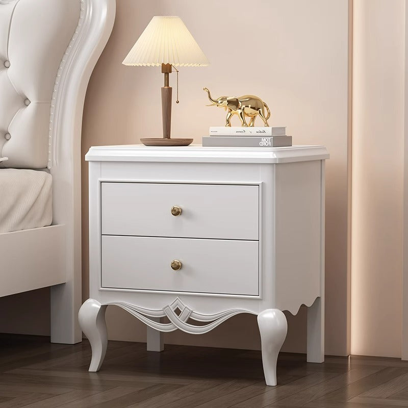 Traditional French Rubberwood Plywood Pine Wood Champagne Gold Nightstand With Cabriole Legs 2-Drawer For Bedroom
