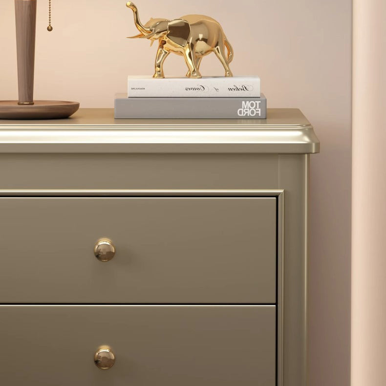 Traditional French Rubberwood Plywood Pine Wood Champagne Gold Nightstand With Cabriole Legs 2-Drawer For Bedroom